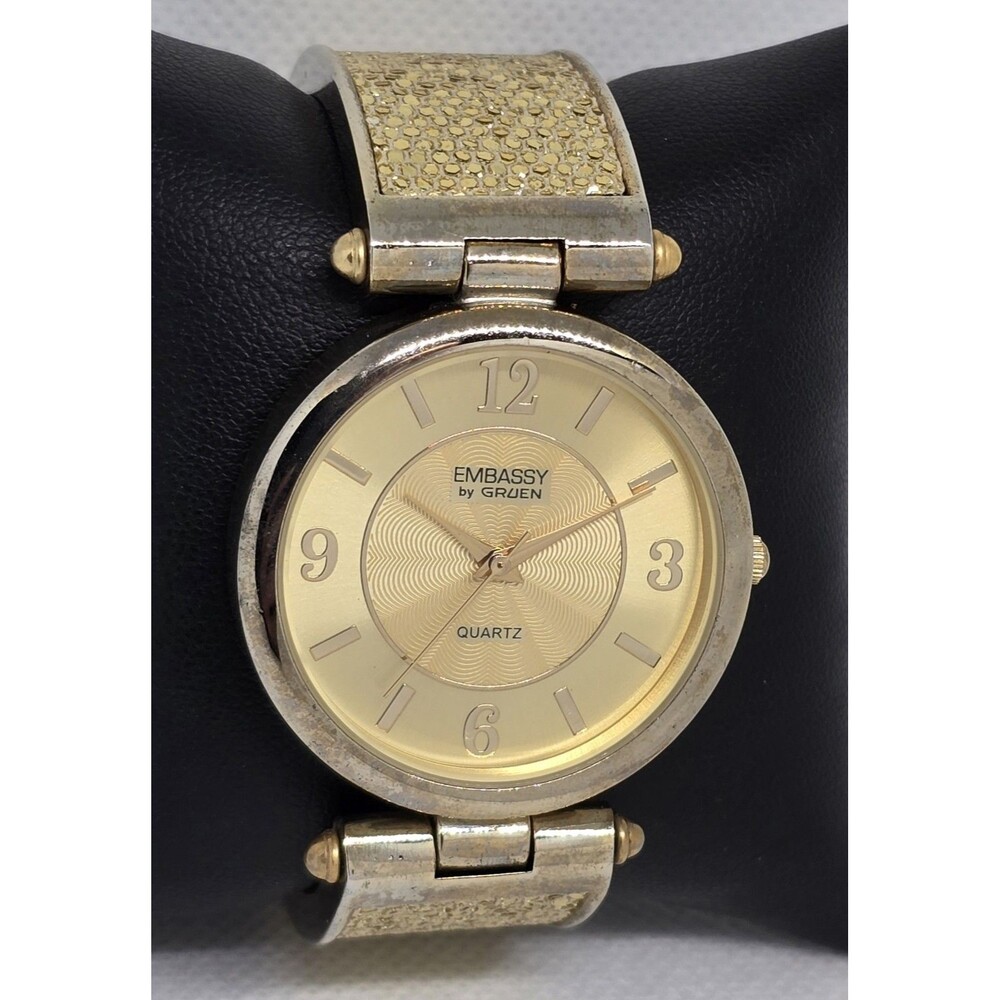 Women's Embassy by Gruen Elegant Gold Tone Dial Case Cuff Bracelet Watch 13 - Picture 3 of 8